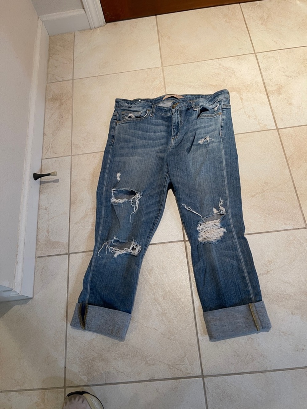 Joe's Jeans Distressed Blue Boyfriend Jeans with Rolled Cuffs